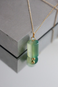 Sautoir - Pendentif Agate Tilleul + Chaîne Jaseron Plaqué Or SIGAN