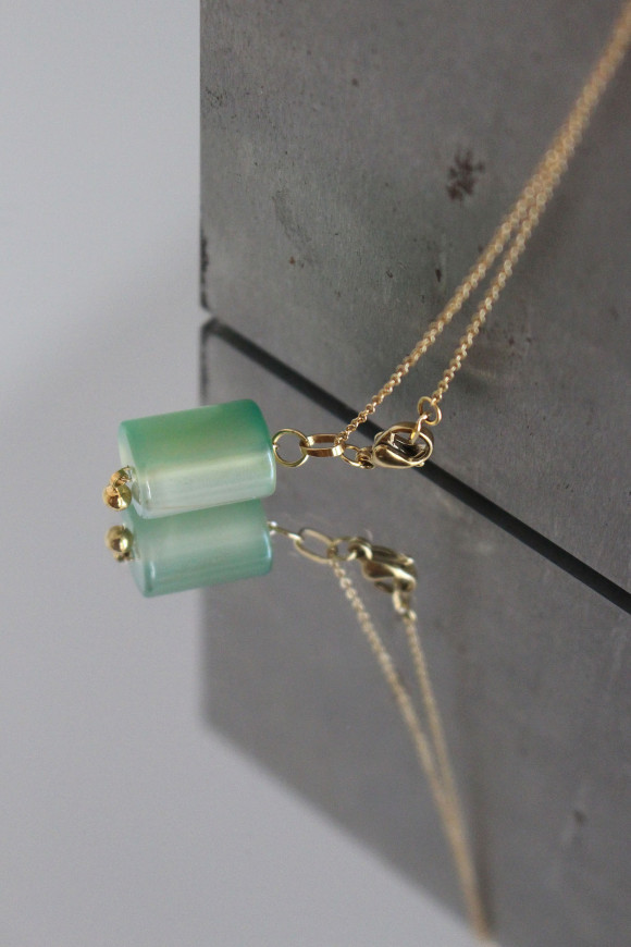 Sautoir - Pendentif Agate Tilleul + Chaîne Jaseron Plaqué Or SIGAN