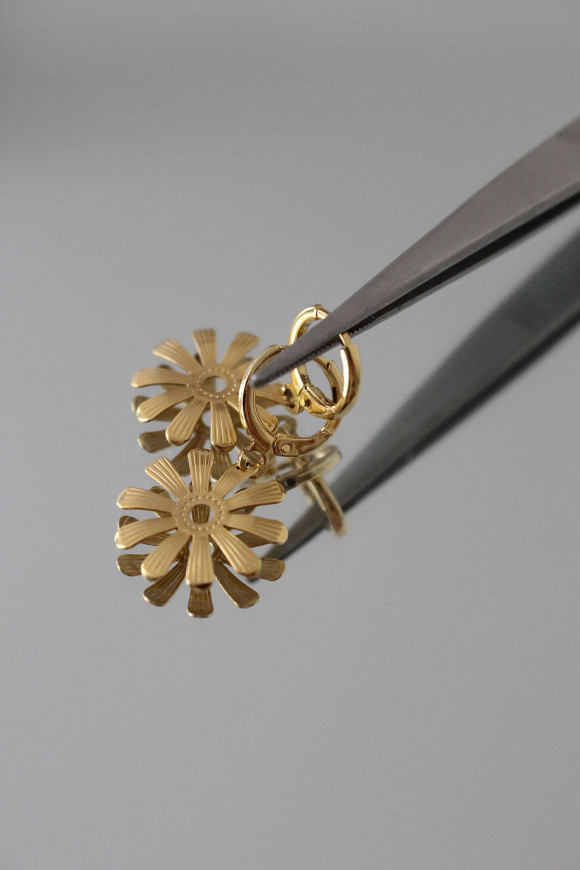 Boucles d'oreilles - Motif Chrysantheme + Dormeuse Plaqué Or SEUTA