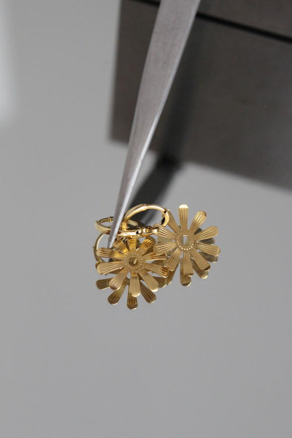 Boucles d'oreilles - Motif Chrysantheme + Dormeuse Plaqué Or SEUTA
