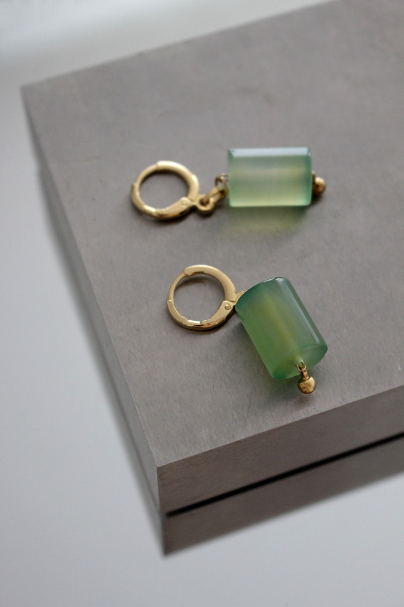 Boucles d'oreilles - Agate Tilleul + Dormeuse Plaqué Or SIGAN