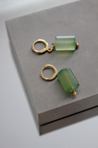 Boucles d'oreilles - Agate Tilleul + Dormeuse Plaqué Or SIGAN