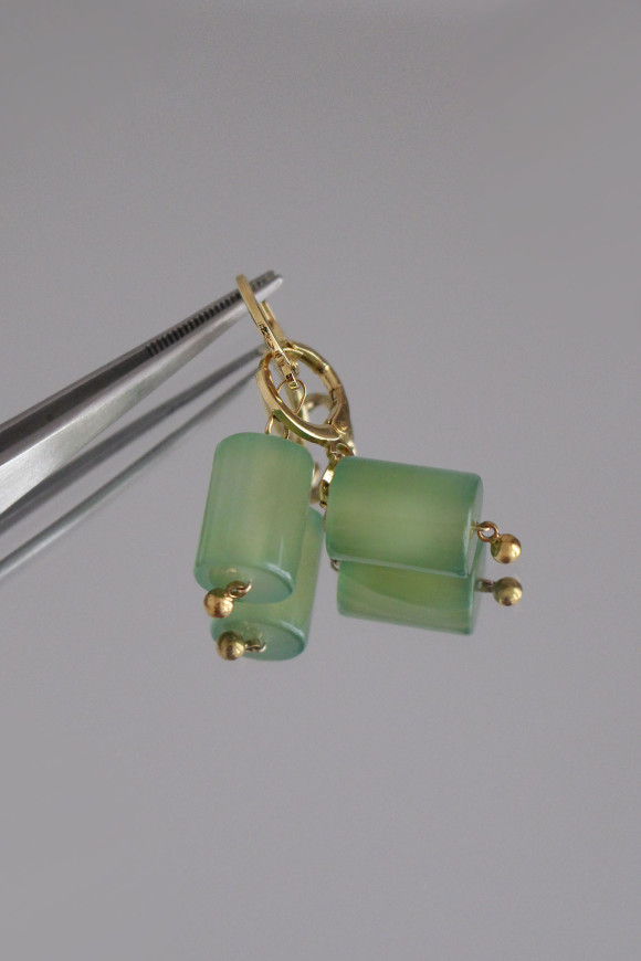 Boucles d'oreilles - Agate Tilleul + Dormeuse Plaqué Or SIGAN
