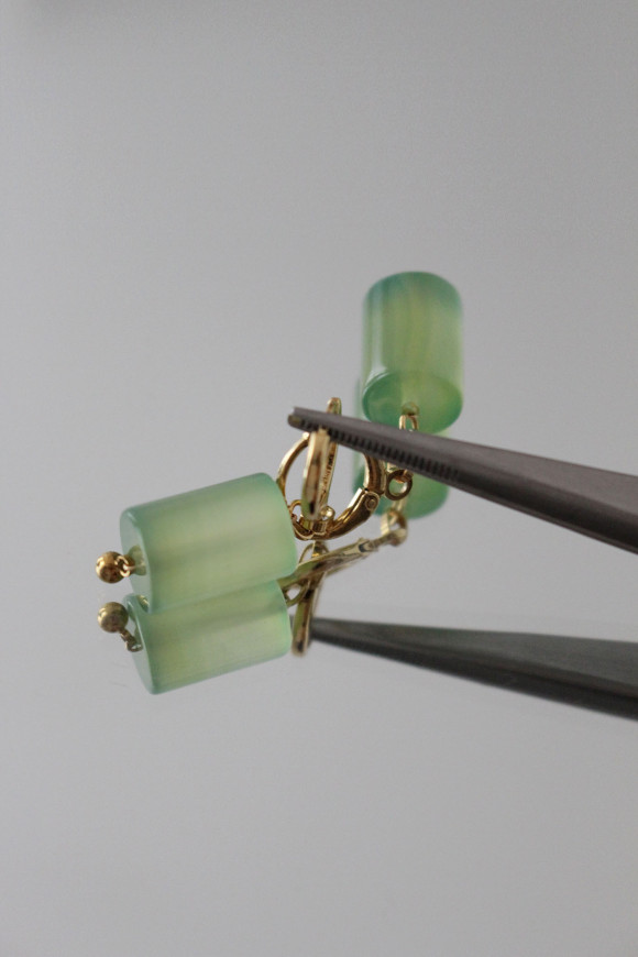 Boucles d'oreilles - Agate Tilleul + Dormeuse Plaqué Or SIGAN