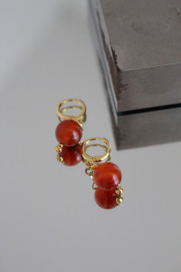 Boucles d'oreilles - Cornaline + Dormeuses Plaqué Or Ei