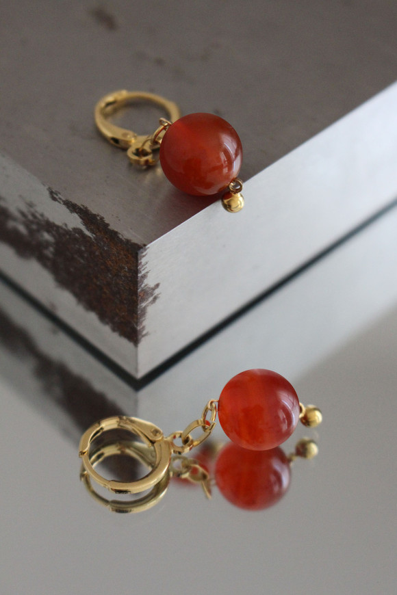 Boucles d'oreilles - Cornaline + Dormeuses Plaqué Or Ei
