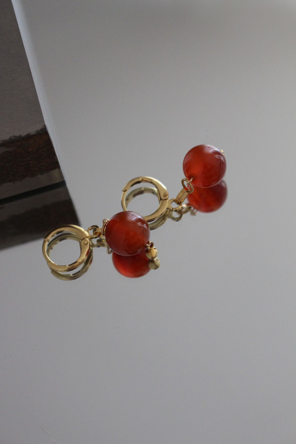 Boucles d'oreilles - Cornaline + Dormeuses Plaqué Or Ei