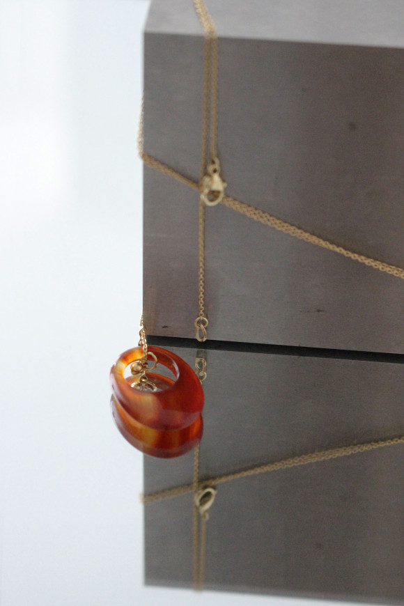 Sautoir - Pendentif Cornaline + Chaîne Plaqué Or YANGJI