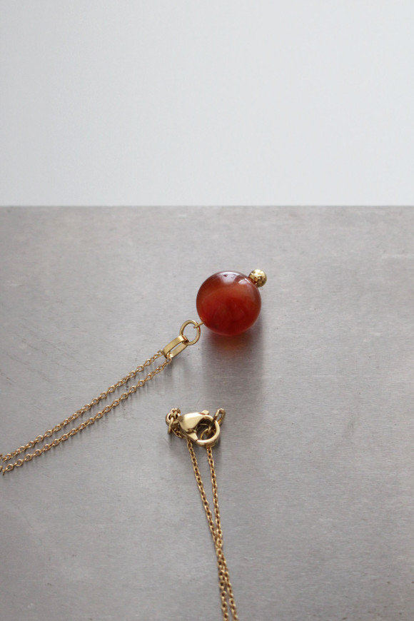Collier - Pendentif Perle Cornaline + Chaîne Plaqué Or BUL