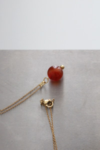 Collier - Pendentif Perle Cornaline + Chaîne Plaqué Or BUL