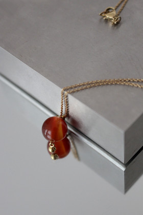 Collier - Pendentif Perle Cornaline + Chaîne Plaqué Or BUL