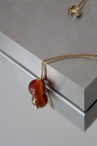 Collier - Pendentif Perle Cornaline + Chaîne Plaqué Or BUL