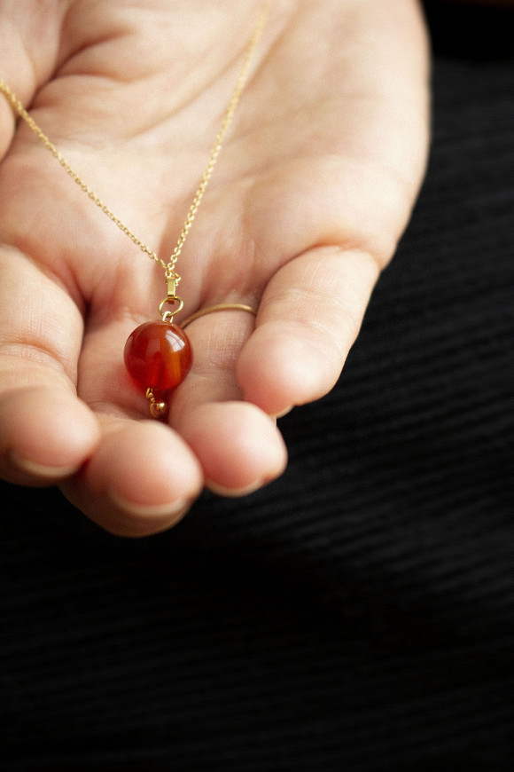 Collier - Pendentif Perle Cornaline + Chaîne Plaqué Or BUL